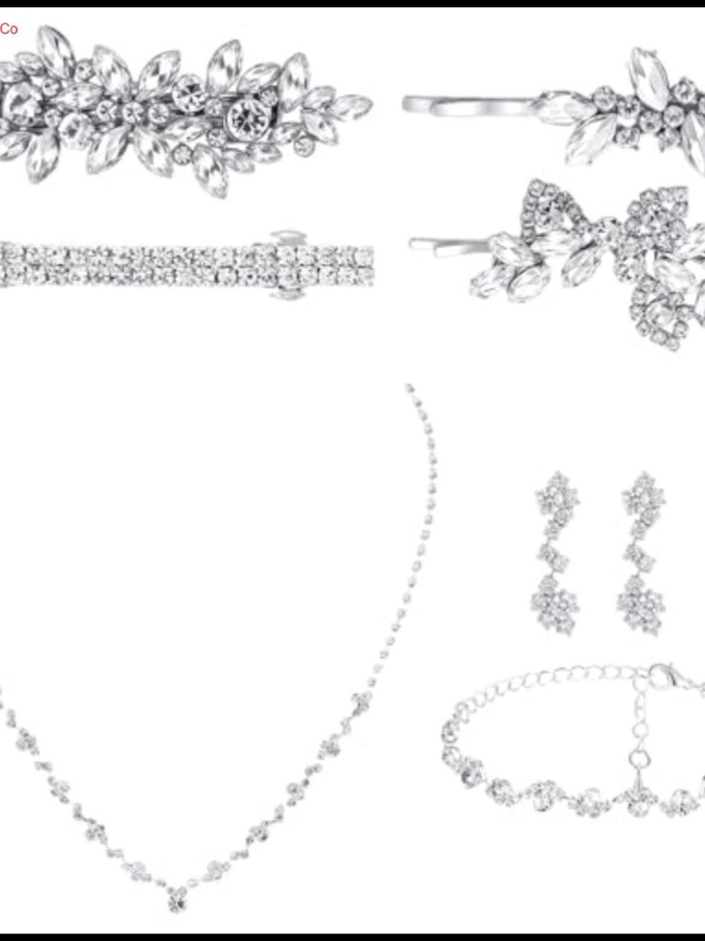 Crystal Wedding Jewelry Set Necklace Earrings Bracelet Hair Pins Bridal Prom